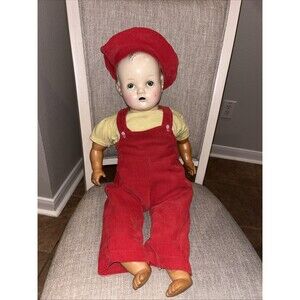 VINTAGE 1940’s COMPOSITION & CLOTH EFFANBEE 24" DOLL FLIRTY EYE Overalls